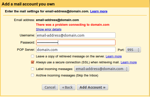 Configure email account in Gmail