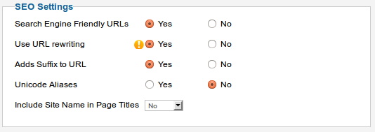 Joomla SEO Settings