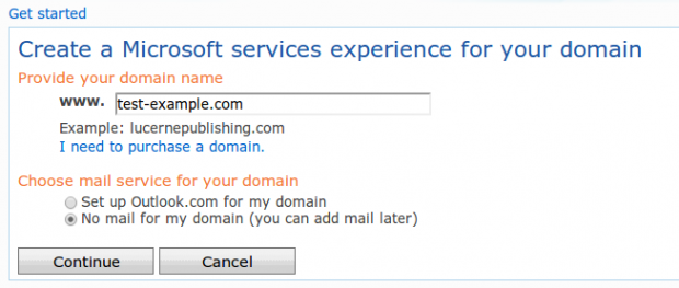 Get started live.com for domains